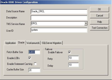 ODBC Dirver Configuration - Oracle tab